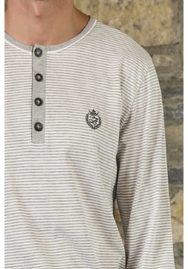 Cossy By Aqua 26162 Erkek Uzun Kollu Düğmeli Bisiklet Yaka Pijama Takımı-çizgili Çizgili