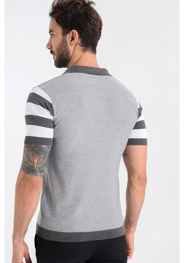 Heyss Polo Yaka Kısa Kollu Desenli Erkek Triko (380734720) Gri