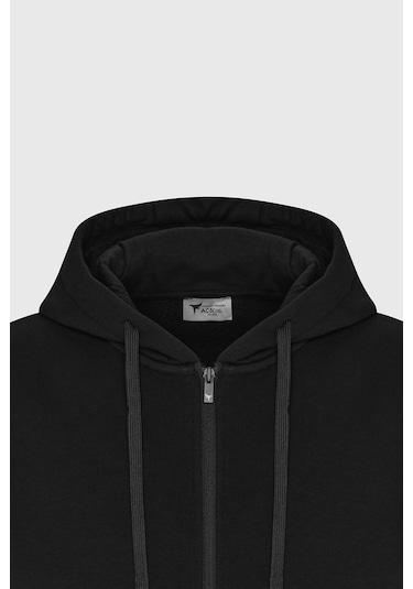 AC&Co / Altınyıldız Classics Standart Fit Normal Kesim Kapüşonlu Fermuarlı Erkek Sweatshirt - Siyah