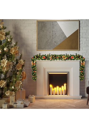 50 Led'li 8.8ft Noel Çelenk 8 Işık Modu Pille Çalışan Yeşil