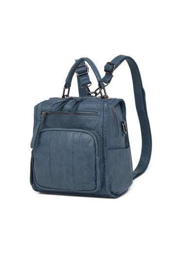 Yıkama Deri Sırt Askılı Kadın Çantası 21k Barcelona 1915 Lacivert