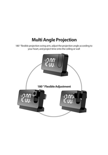 Dofolink Siyah Usb Beslemeli Projeksiyon Alarm Saati - 180 Ayarı, Sicaklık/tarih Büyük Ekran, Ayna Led Dijital Masa Saati