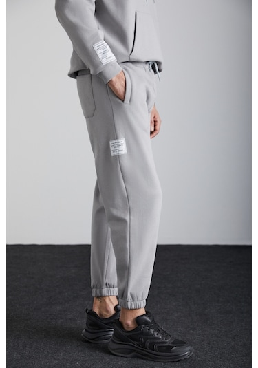 Ashbourne Erkek Oversize Kanguru Cepli Kol Etiket Detaylı Organik Pamuk Gri Eşofman Takımı