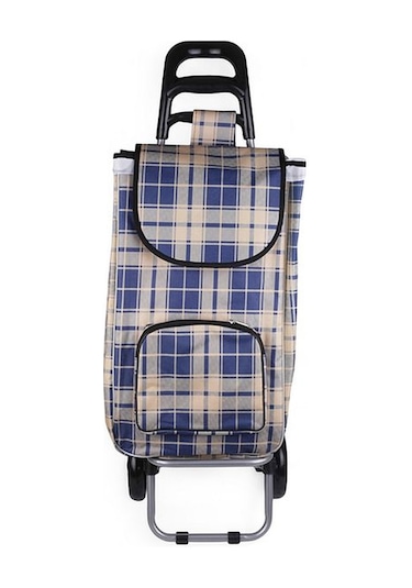 Su Geçirmez Çantalı Katlanabilir Alüminyum Pazar Arabası Mavi