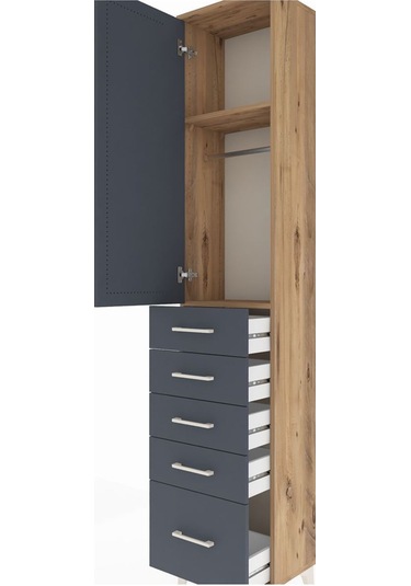 Arges Dolap 2 Raflı 5 Çekmeceli Tek Askılı 44x30x221 Çam-antrasit Atlas Çam