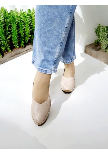 Kadın Günlük Ve Dışarı Kaymaz Taban Babet Ekru
