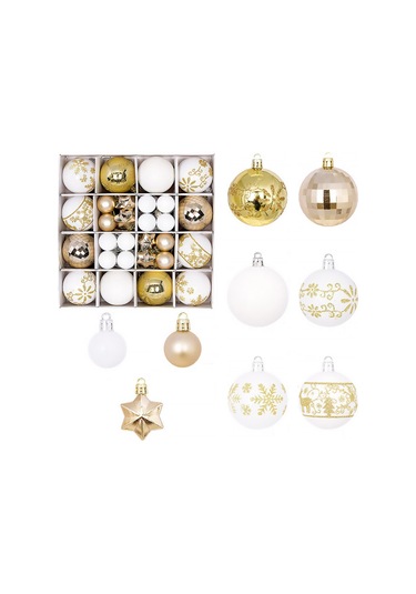 Moveevo 44 Adet 3-6 Cm Elektroplated Plastik Noel Topu - Altın Beyaz Renkli Ağaç Süs Takımı 270g Kutulu