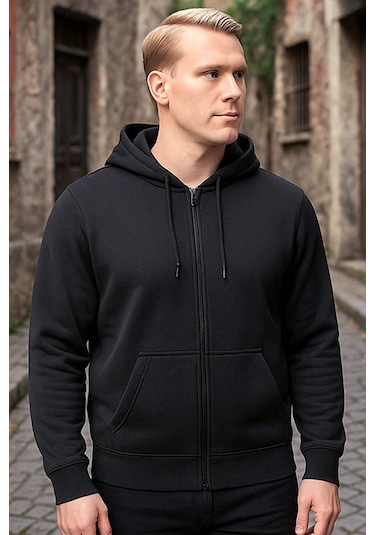 Antrasit Fermuarlı Kapüşonlu Sweatshirt Antrasit