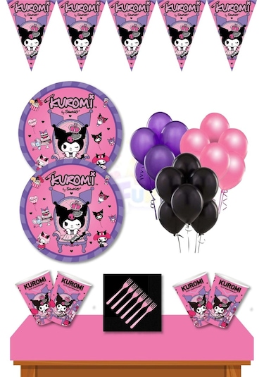 Kuromi Parti Malzemeleri 16 Kişilik Kuromi Doğum Günü Süsleri Set