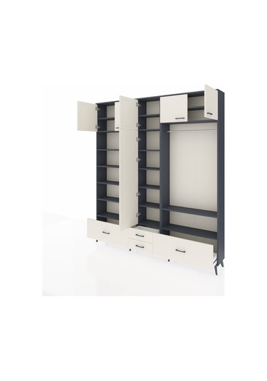 Arges Dolap 18 Raflı 4 Çekmeceli Tek Askılı 220x30x243 Antrasit-aytaşı/aytaşı Aytası/aytası