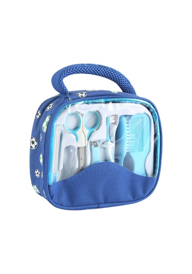 Vkemall Hz017 Bebek Bakım Seti Mavi - 7 Parça: Tarak, Fırça, Tırnak Kırıcı, Makas, Diş Fırçası, Tırnak Taşı, Parmak Uçlu Diş Fırçası + Çantası Mavi