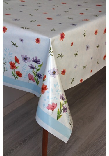 Elyaf Silinebilir Pvc Muşamba Masa Örtüsü Knrsuluçiçek Mavi