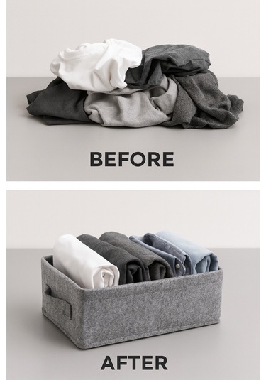 Yunusoğlu Home Dolap İçi Çamaşır Oyuncak Düzenleyici Keçe Saklama Kutusu Sepet Organizer 38x25x13 Cm Gri