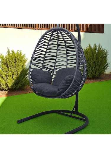 Armut Salıncak Tek Kişilik Makrome Ip Örgü Bahçe Balkon Ev Salıncağı Gri