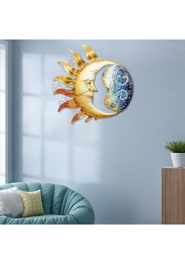 Homyl Metal Güneş Ay Duvar Sanatı Oturma Odası Bahçe Veranda 30cm