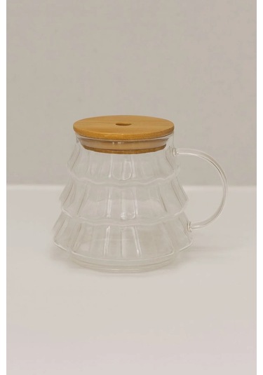 400 Ml Bambu Kapaklı Borosilikat Cam Bardak Silikon Contalı, Pipet Hediyeli, Isıya Dayanıklı Şeffaf