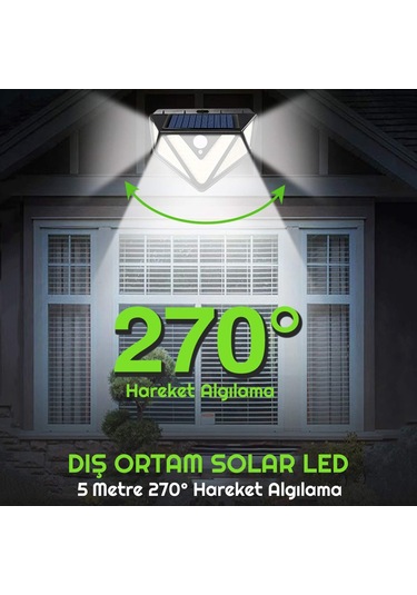 Upway 166 Led 3 Mode Pır Hareket Sensörlü 5 Taraflı Işık Solar Lamba