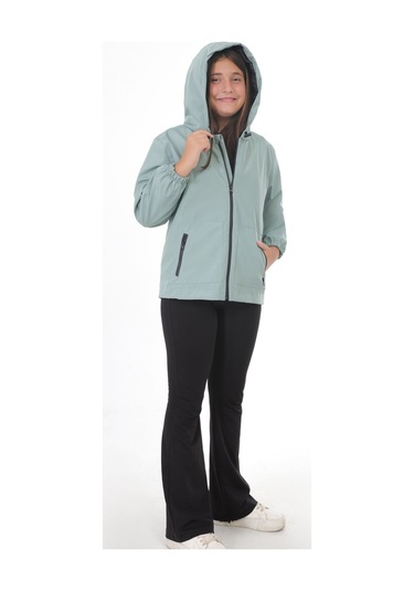 Kız Çocuk Mint Yeşili I Çi Astarlı Su Ve Rüzgar Geçirmez Kapüşonlu Çift Fermuarlı Cepli Yağmurluk Mint Yeşili