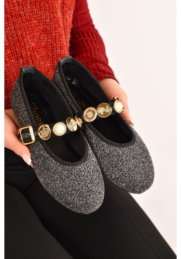 Kadın Günlük Babet Tokalı Ayarlanabilir Hafif Rahat Ayakkabı Füme