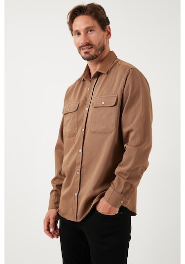 Buratti Pamuklu Çift Cepli Regular Fit Erkek Gömlek Cf25W128858 Camel