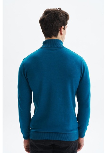 Arma Erkek Slim Fit Likralı Akrilik Kumaş Boğazlı Yaka Triko Kazak K0kro0862 Mavi