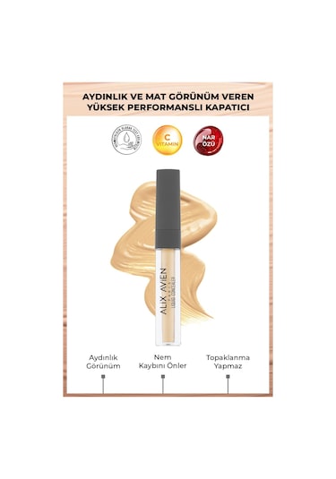 Alix Avien Aydınlık Görünüm Sağlayan Yoğun Likit Göz Altı Kapatıcısı Liquid Concealer 107 Warm Desert