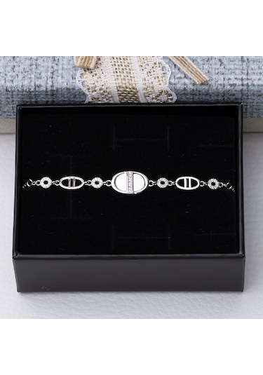 Sedef Taşlı Model 925 Ayar Gümüş Kadın Asansörlü Bileklik Gümüş