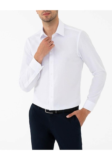 Advante Slim Fit Pamuk Saten Erkek Gömlek Beyaz
