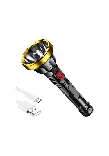 Süper Güçlü Led El Feneri Taktik Torch Dahili 18650 Pil Usb Şarj Edilebilir Su Geçirmez Lamba Ultra Parlak Fener Siyah