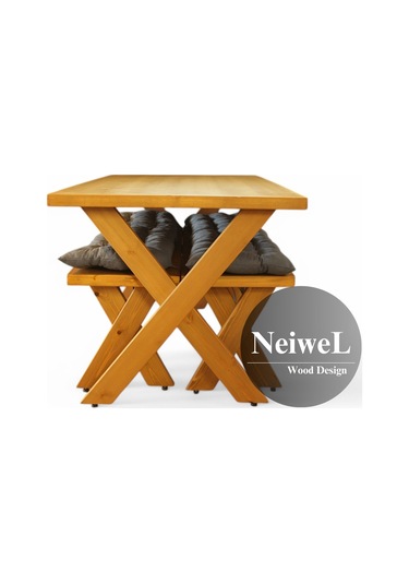 Neiwel Koen Doğal Ahşap Banklı Mutfak Ve Yemek Masası Takımı-80-200 Takım Açık Ceviz