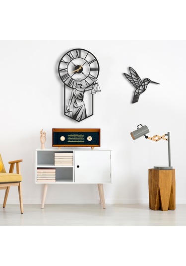 50X30 Dekoratif Duvar Saati + Ahşap Tablo 35 Cm (487866274) Siyah