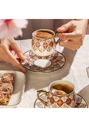 Nehir Rüya 6 Kişilik 12 Parça Porselen Kahve Fincan Takımı