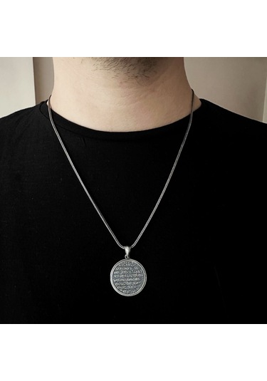 925 Ayar Gümüş Ayetel Kürsi Yazılı Erkek Kolye Gümüş