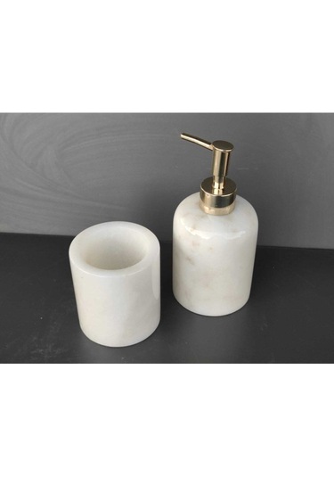 Beyaz Mermer 2'li Banyo Seti Beyaz