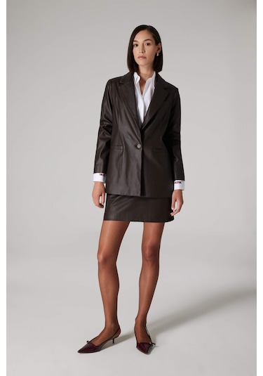 DeFacto x Sorbe A Kesim Yüksek Bel Suni Deri Mini Etek D9717AX24AUBN225 Kahve