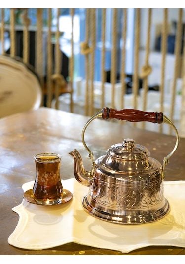İşlemeli Maraş Demlik Parlak Bakır Uçlu Bakır