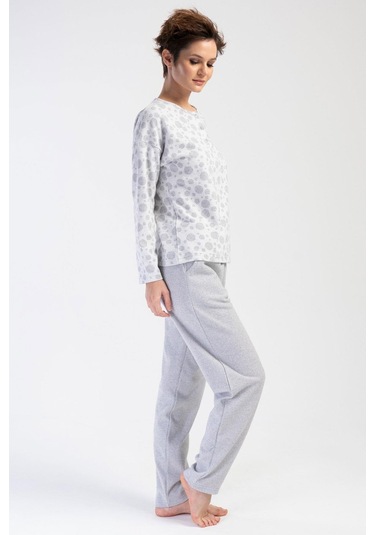 Kadın Jakarlı Uzun Kol Gri Pijama Takım C0t3n0o204 001