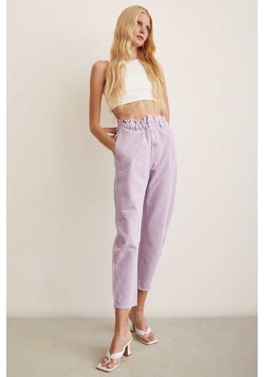 Never More Beli Lastikli Düğme Kapalı Boyfriend Jean Mor