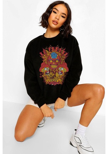 La Muerte Oversize Siyah Sweatshirt Vdpswt125-trzksw2861 Siyah
