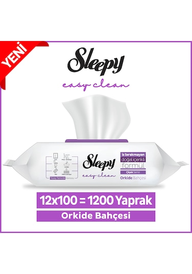 Sleepy Easy Clean Orkide Bahçesi Yüzey Temizlik Havlusu&Mendili 12x100 (1200 Yaprak)