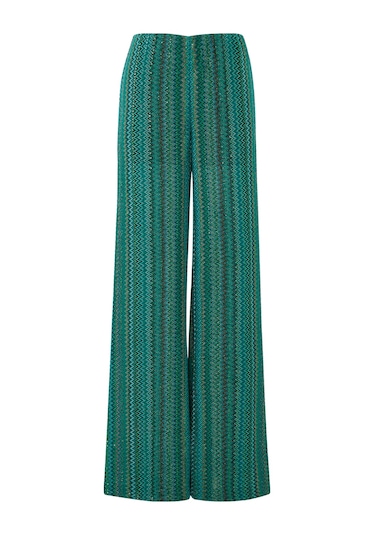 Missoni Simli Geniş Paça Pantolon Yeşil Çok Renkli