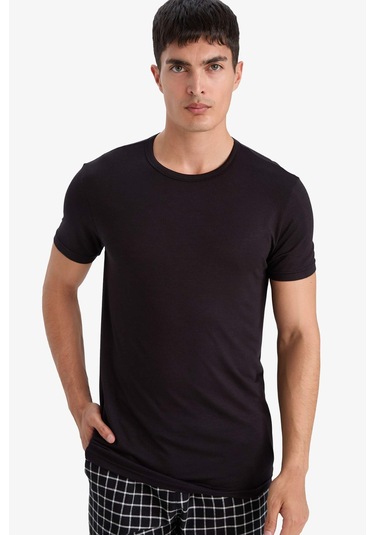 Defacto Premium Slim Fit Dar Kesim Bisiklet Yaka Kısa Kollu Modal Üst Z8085az25aubk81 Siyah-bk81