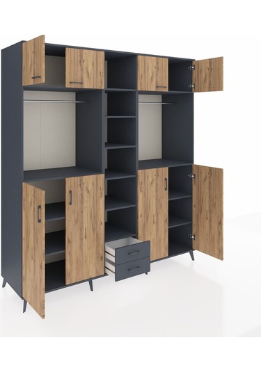 Kronos Dolap 14 Raflı 2 Çekmeceli 2 Askılı 220x59x243 Antrasit-çam/antrasit Atlas Çam/antrasıt