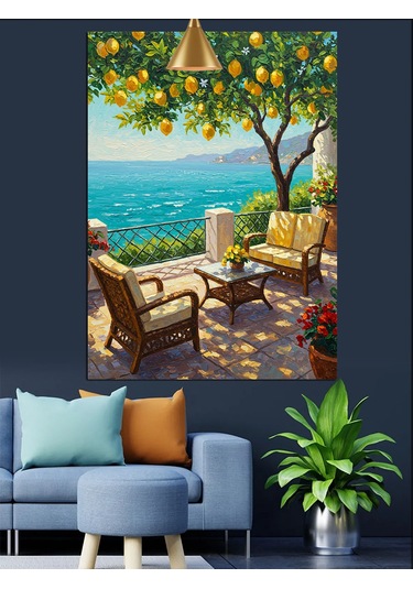 Limon Ağacı Ve Deniz Manzarası Dekoratif Kanvas - Mdf Ahşap Tablo