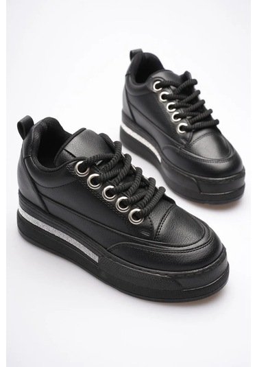 Trendella Kadın Siyah Tabanlı Siyah Gizli Topuklu Sneaker Tr04ms01d Beyaz