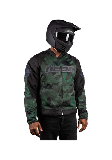 Icon Overlord 3 Mesh Camo Korumalı Motosiklet Montu Siyah Yeşil