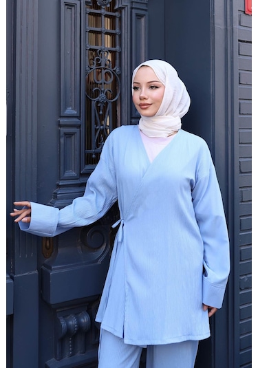 Misskayle Bağlama Detaylı Kimono Takım Bebe Mavisi Bebemavisi