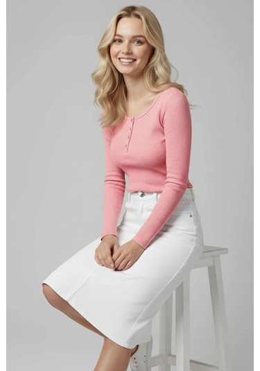 Biçomi Çıtçıt Detaylı Bluz Pembe T4343 Pembe