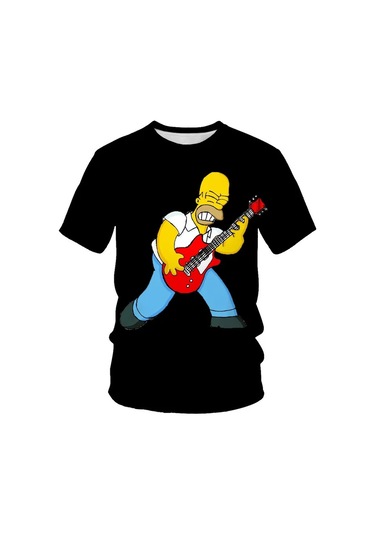Disney Simpsons Karikatür Baskı Erkek T-shirt Yazlık Kısa Kollu Rahat Teebej Bej
