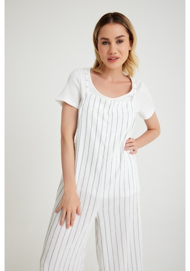 Toridas Günlük Askılı Bol Kesim Yazlık Kadın Tulum 5104çizgili 001